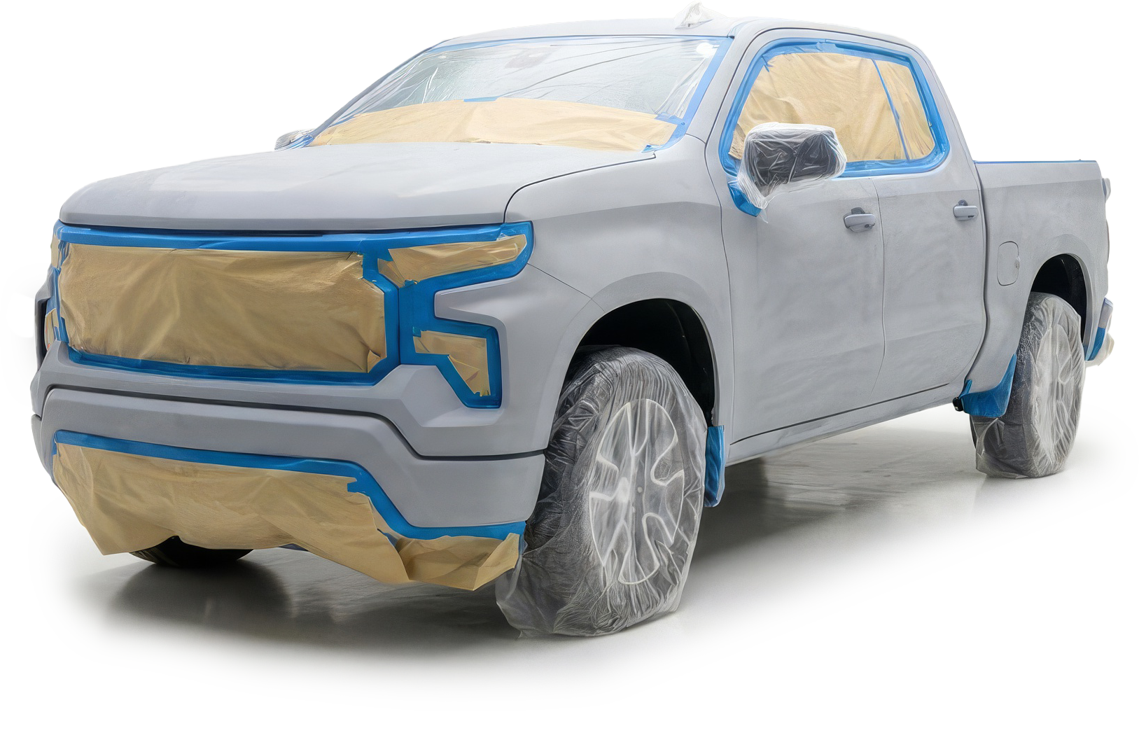 White truck prepared for paint work